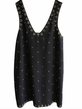 Free People Soho Mini Dress Black Gold Stud Embellished Slip Shift 6 Boho Chic